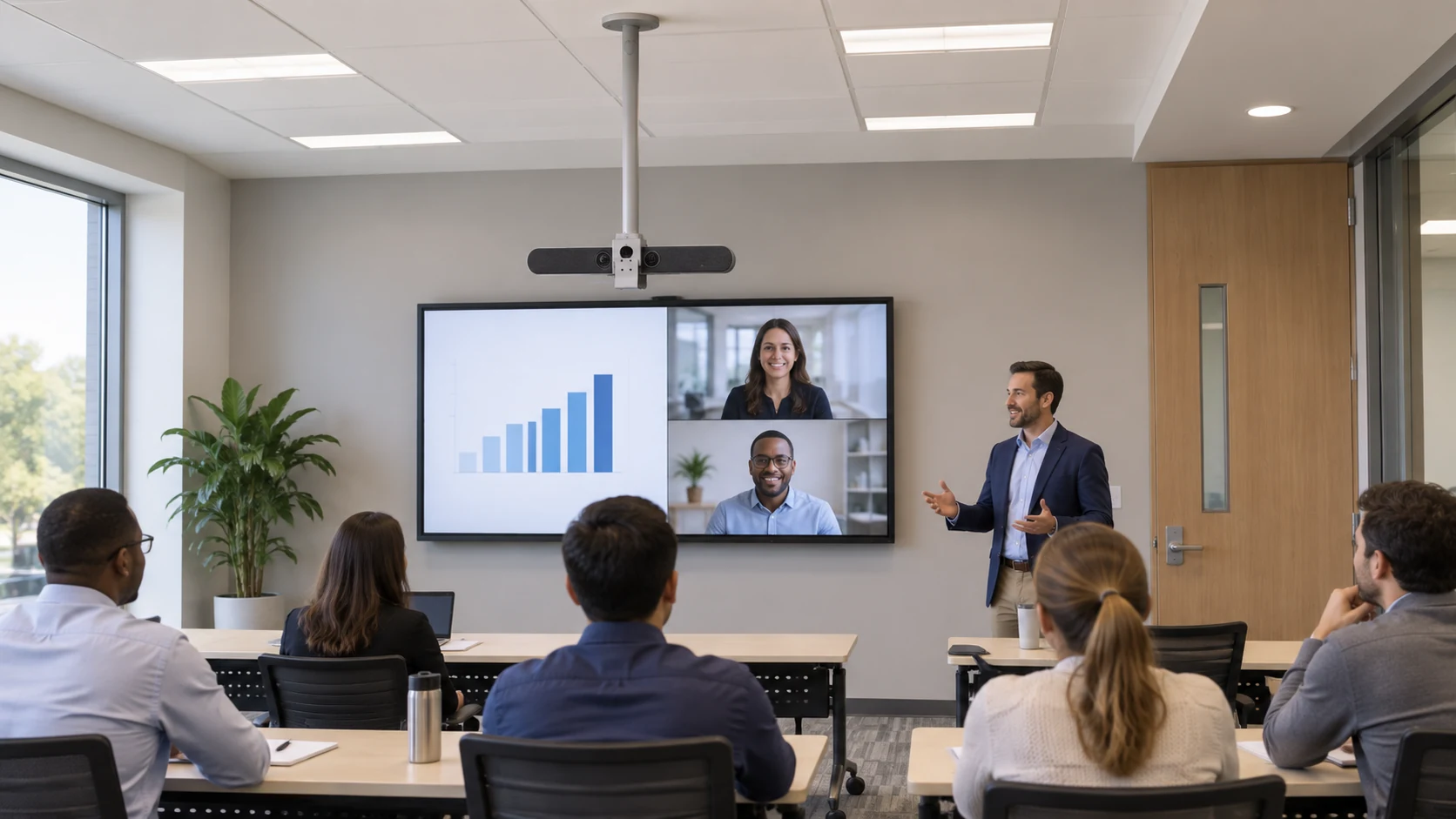 Suporte de Câmera Teto Polycom Studio — Treinamento corporativo com câmera suspensa