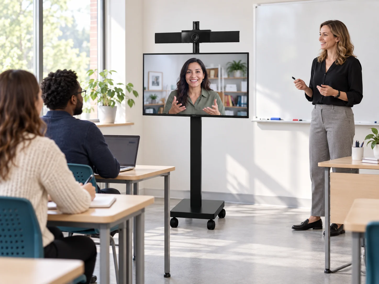 Cart Pedestal Educacional — Aula híbrida com TV de 32 polegadas