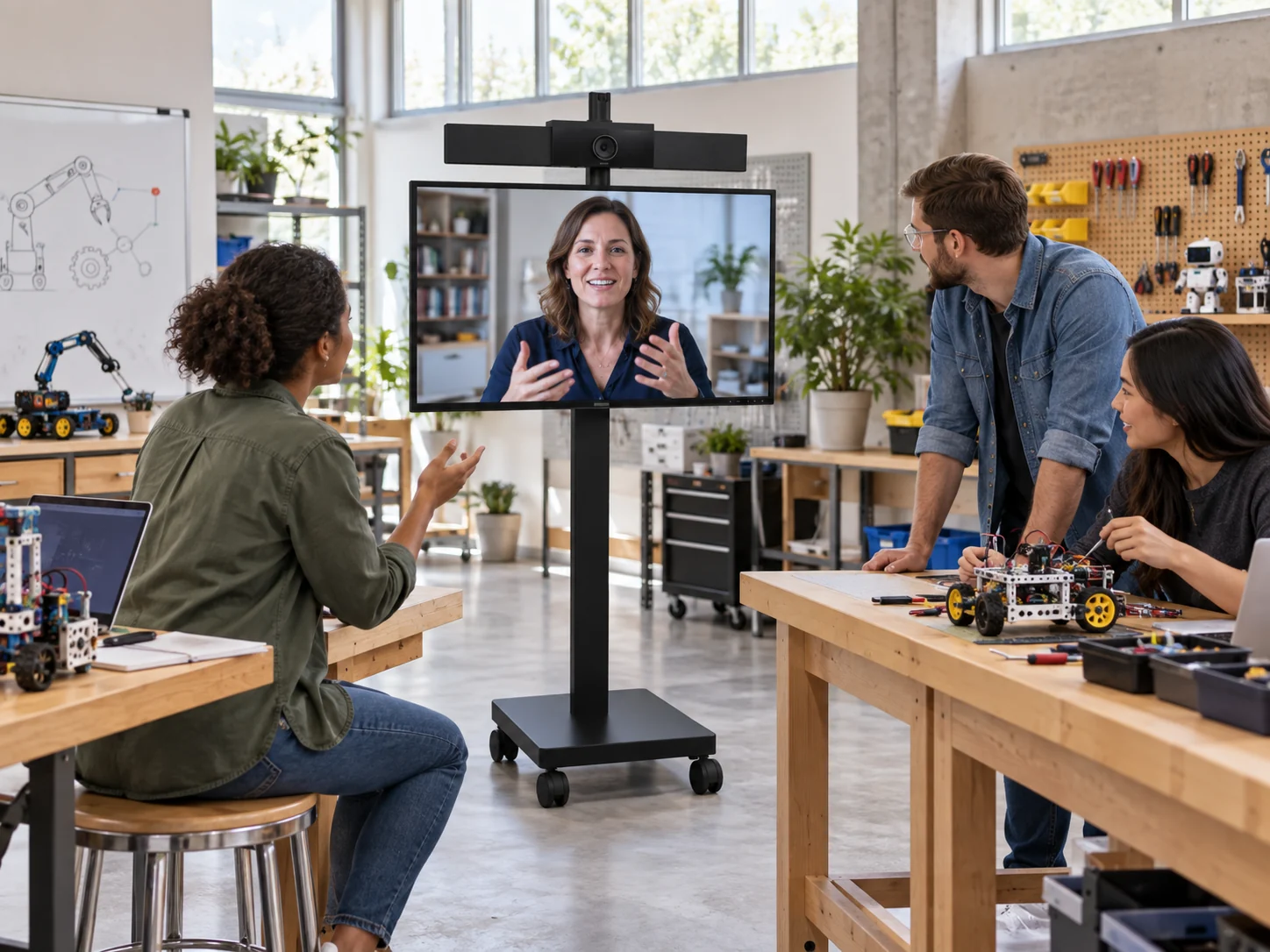 Cart Pedestal Educacional — Oficina de robótica com participação remota
