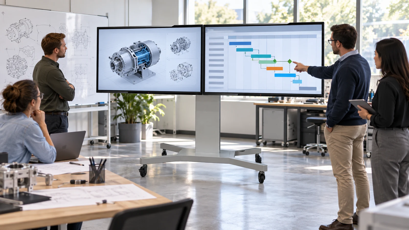 Suporte EX 5570 02 TVs 86" — Colaboração em sala de engenharia