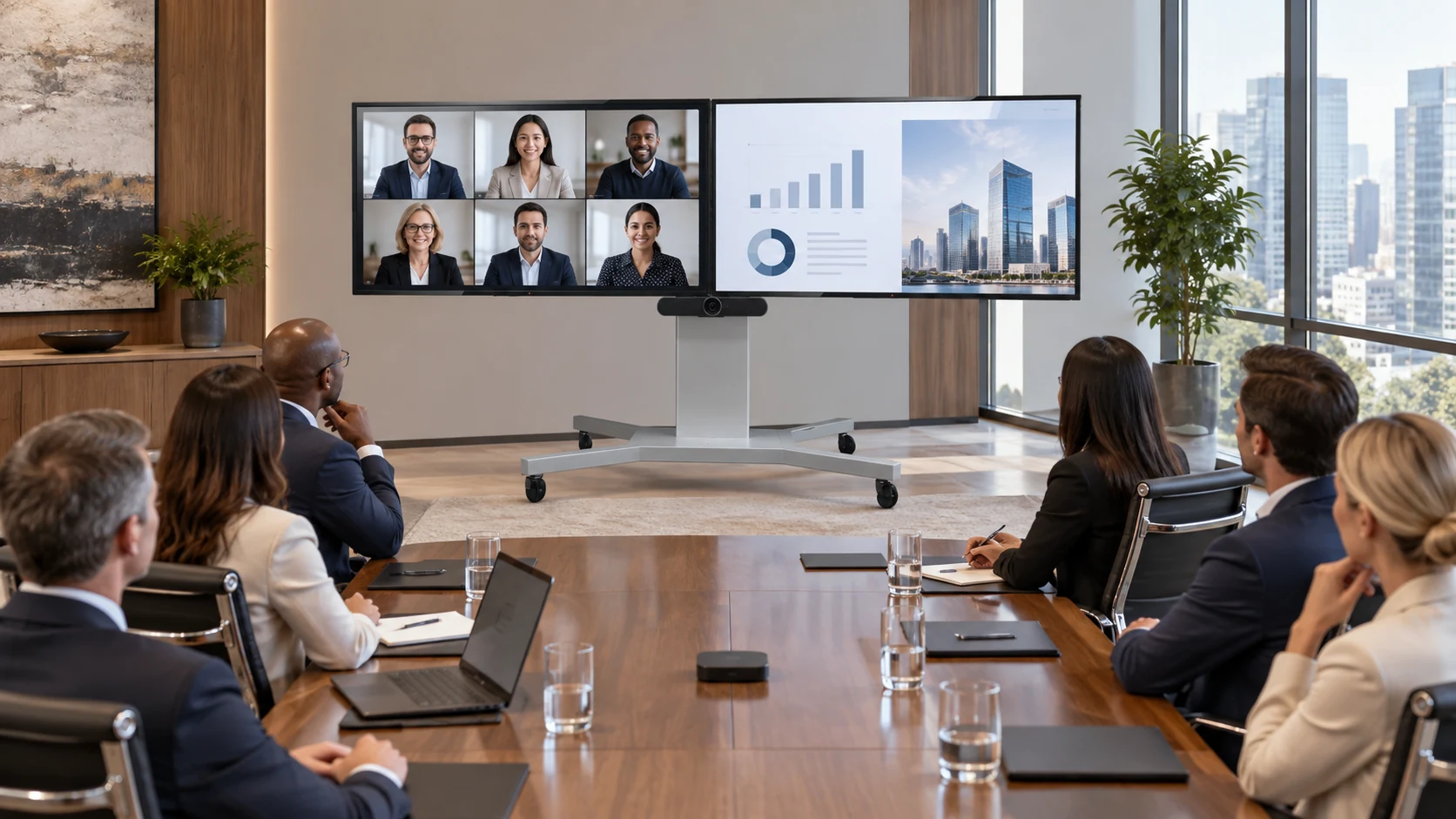 Suporte EX 5570 02 TVs 86" em sala executiva
