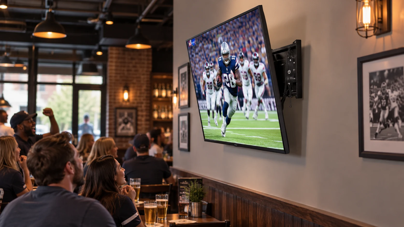 Suporte Fixo Articulado para TVs de 30" a 75" — Tela elevada em ambiente esportivo