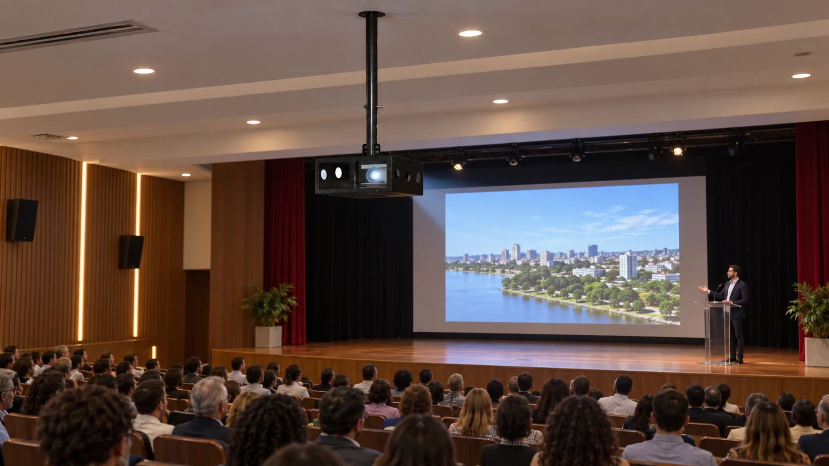 Suporte de Teto Gaiola Universal — Auditório municipal com projeção