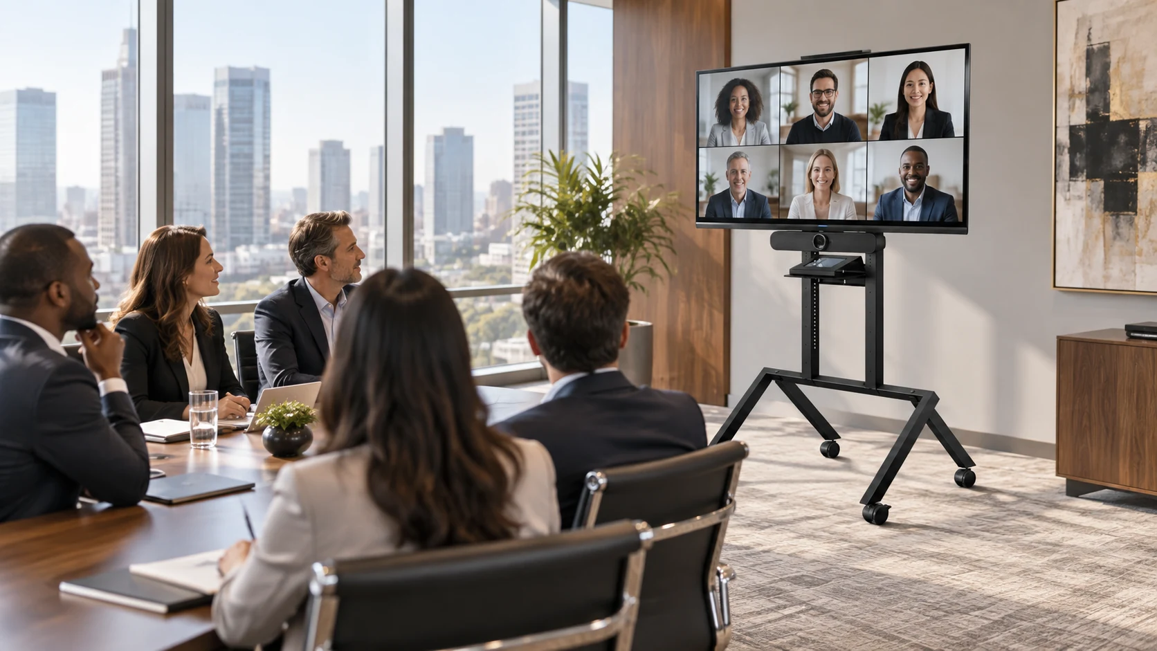 HAX VC Line Cart 01 TV — Videoconferência em sala executiva