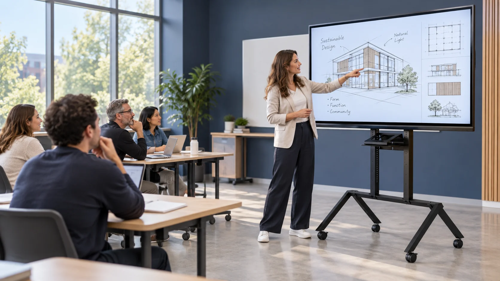 HAX VC Line Cart com tela interativa, professora e alunos