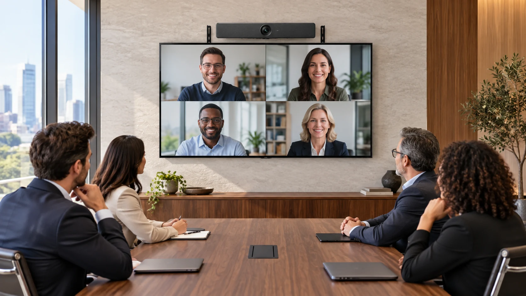 Kit de Montagem para Monitores UVC Yealink, X50 e X52 — Sala executiva com câmera acima da tela