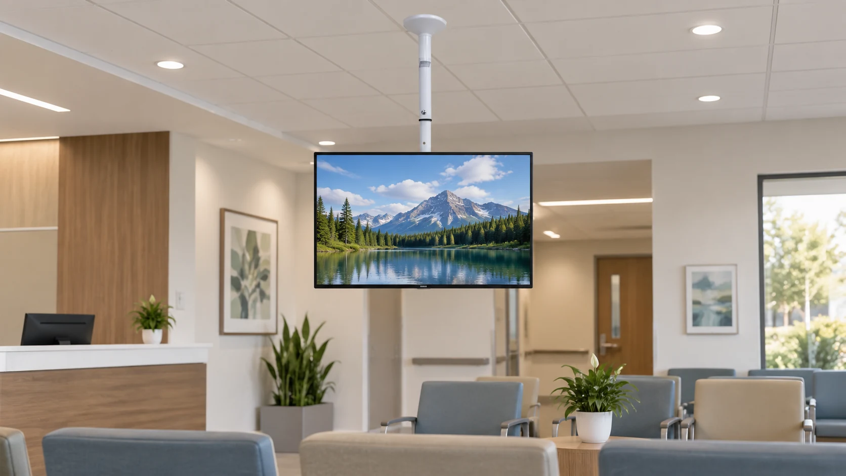 Suporte Line de Teto para TV/Monitor de 19" até 56" Branco — Recepção hospitalar