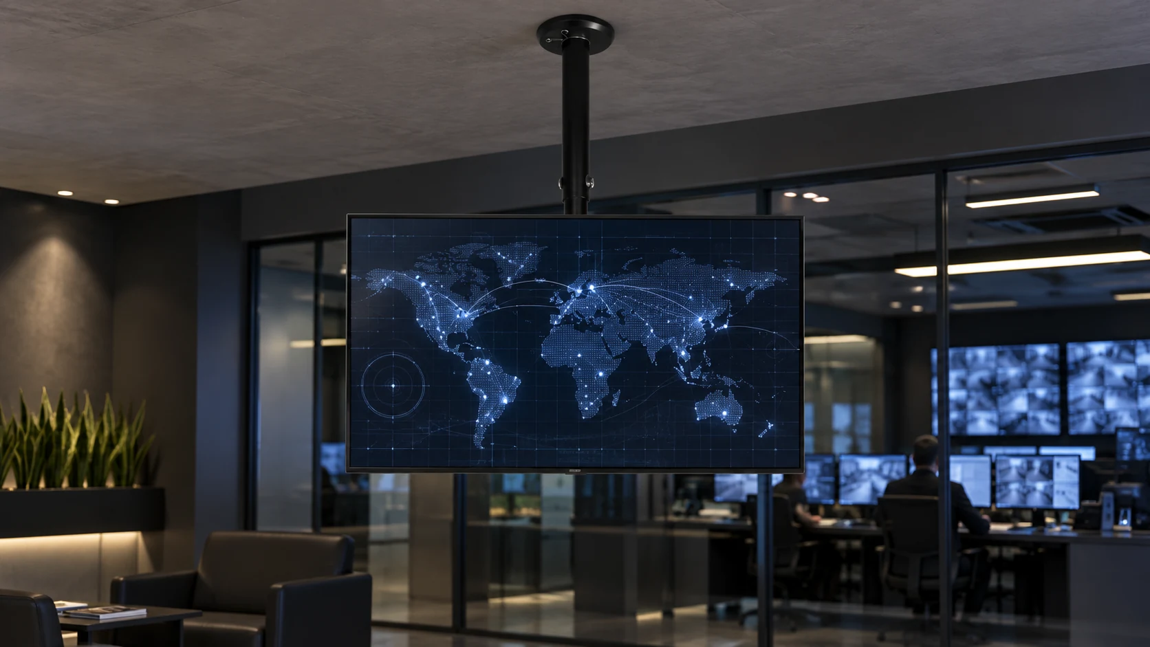 Suporte Line de Teto para TV/Monitor de 19" até 56" Preto — Centro de controle profissional