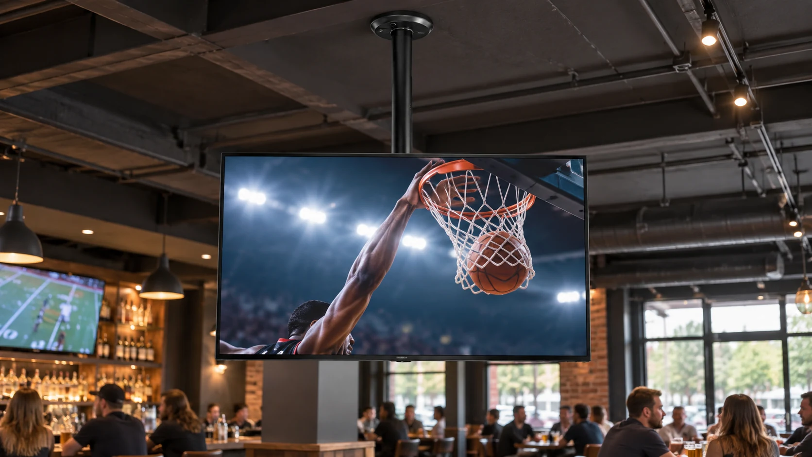 Suporte Line de Teto para TV/Monitor de 19" até 56" Preto em sports bar contemporâneo