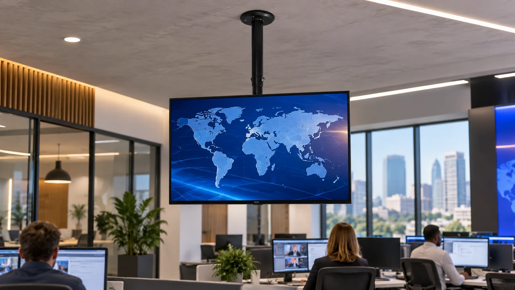 Suporte Line de Teto para TV/Monitor de 19" até 56" Preto — Área de colaboração de newsroom