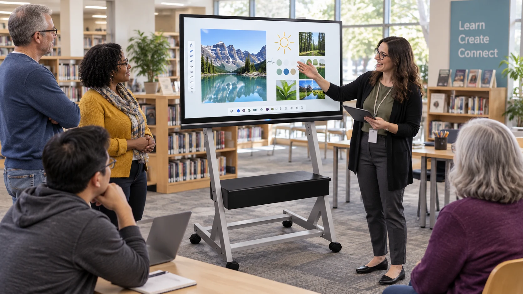Suporte para Lousa Interativa/TV — Oficina em biblioteca