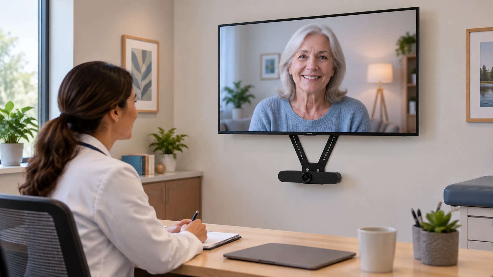 Suporte de TV para Logitech Meetup — Consulta por telemedicina