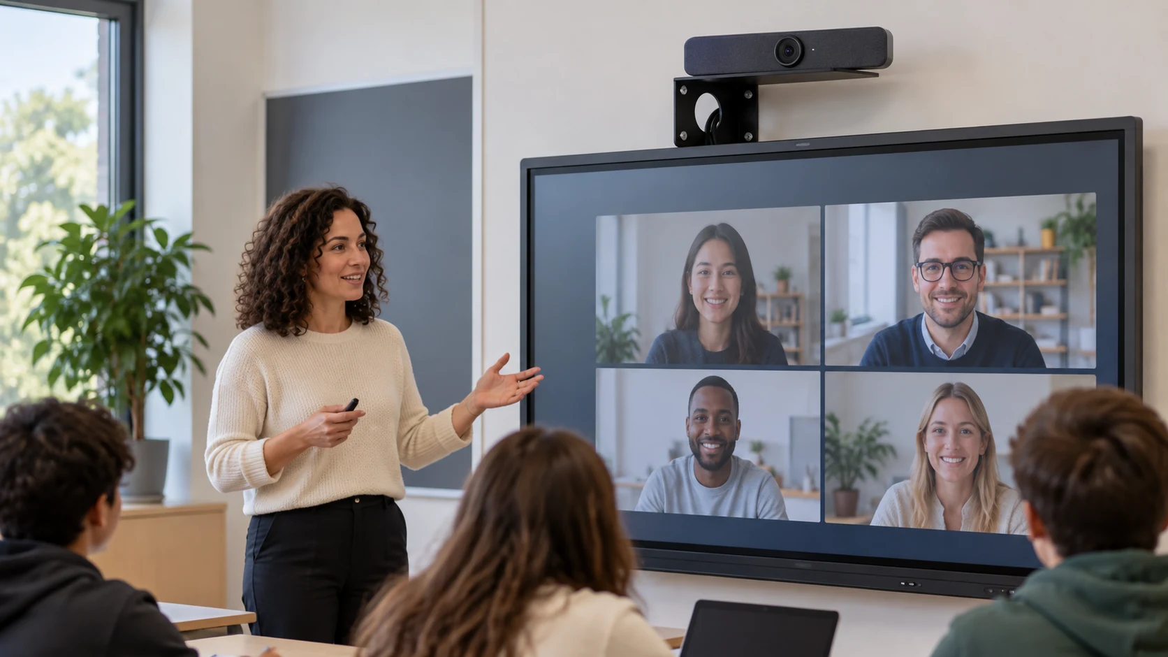 Suporte de Parede para Polycom e Logitech — Aula híbrida com câmera acima da tela