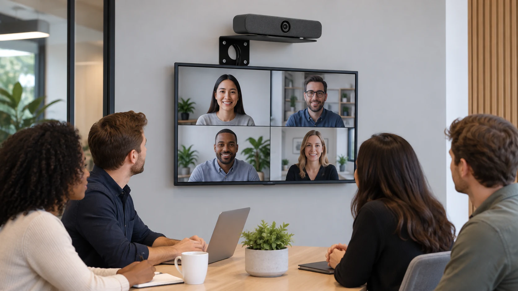 Suporte de Parede para Polycom e Logitech em sala de reunião
