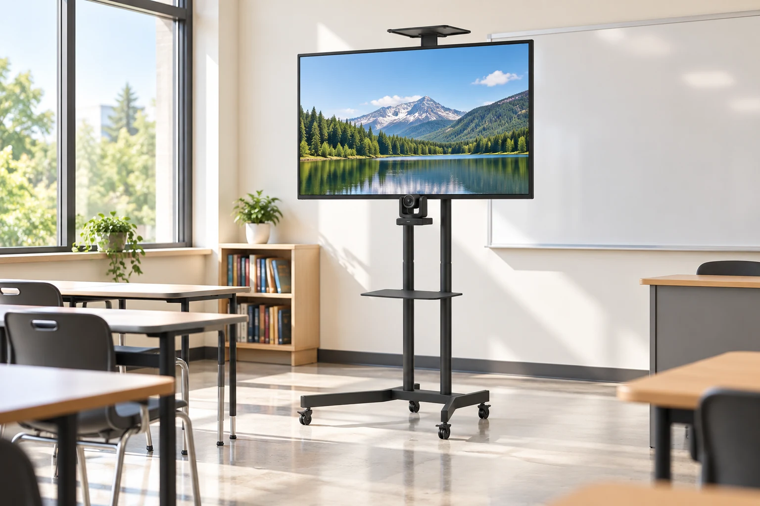 Suporte Pedestal com Rodas e 3 Níveis de Regulagem de Altura para TVs a partir de 32" — Sala de aula