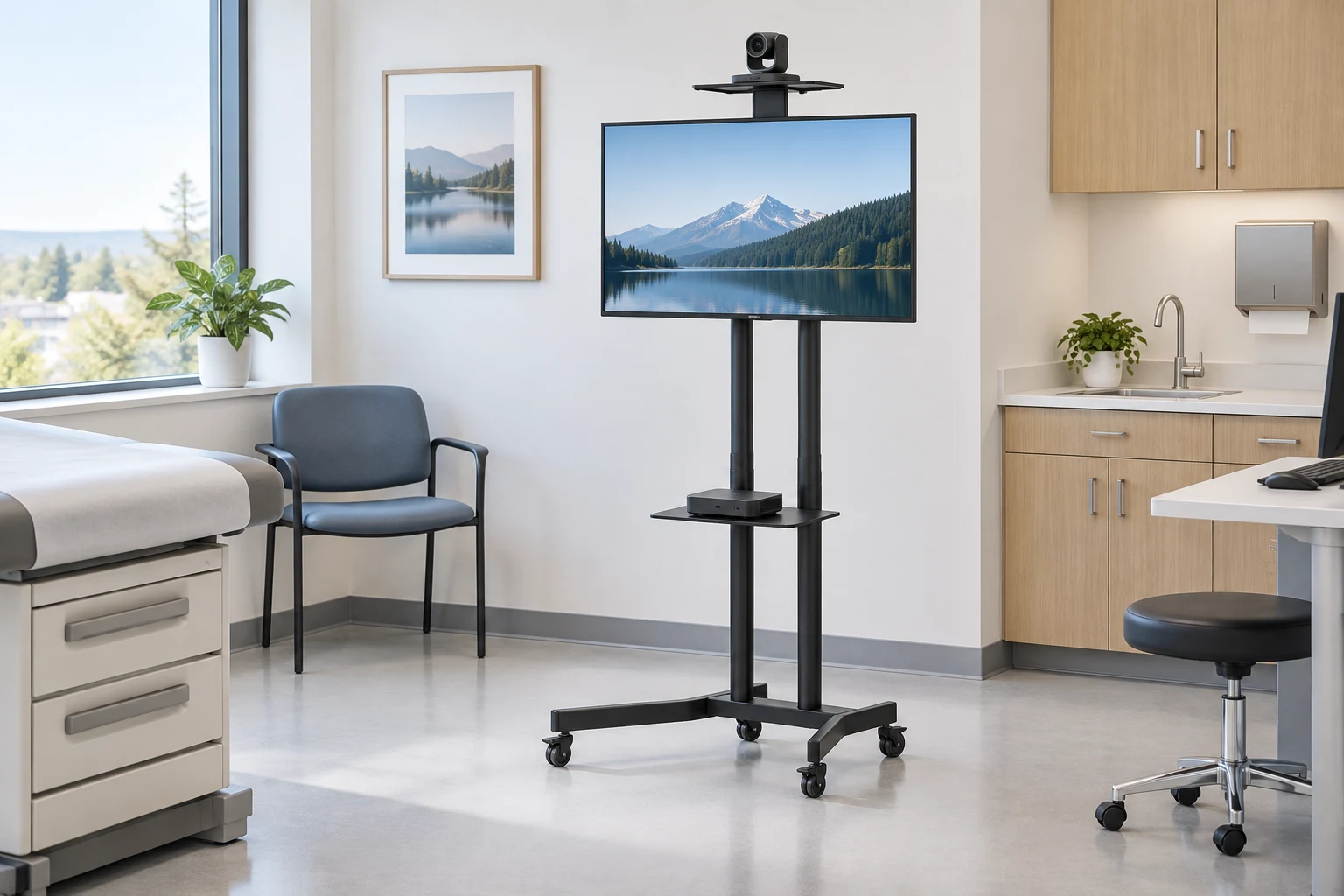 Suporte Pedestal com Rodas e 3 Níveis de Regulagem de Altura para TVs a partir de 32" — Evento corporativo