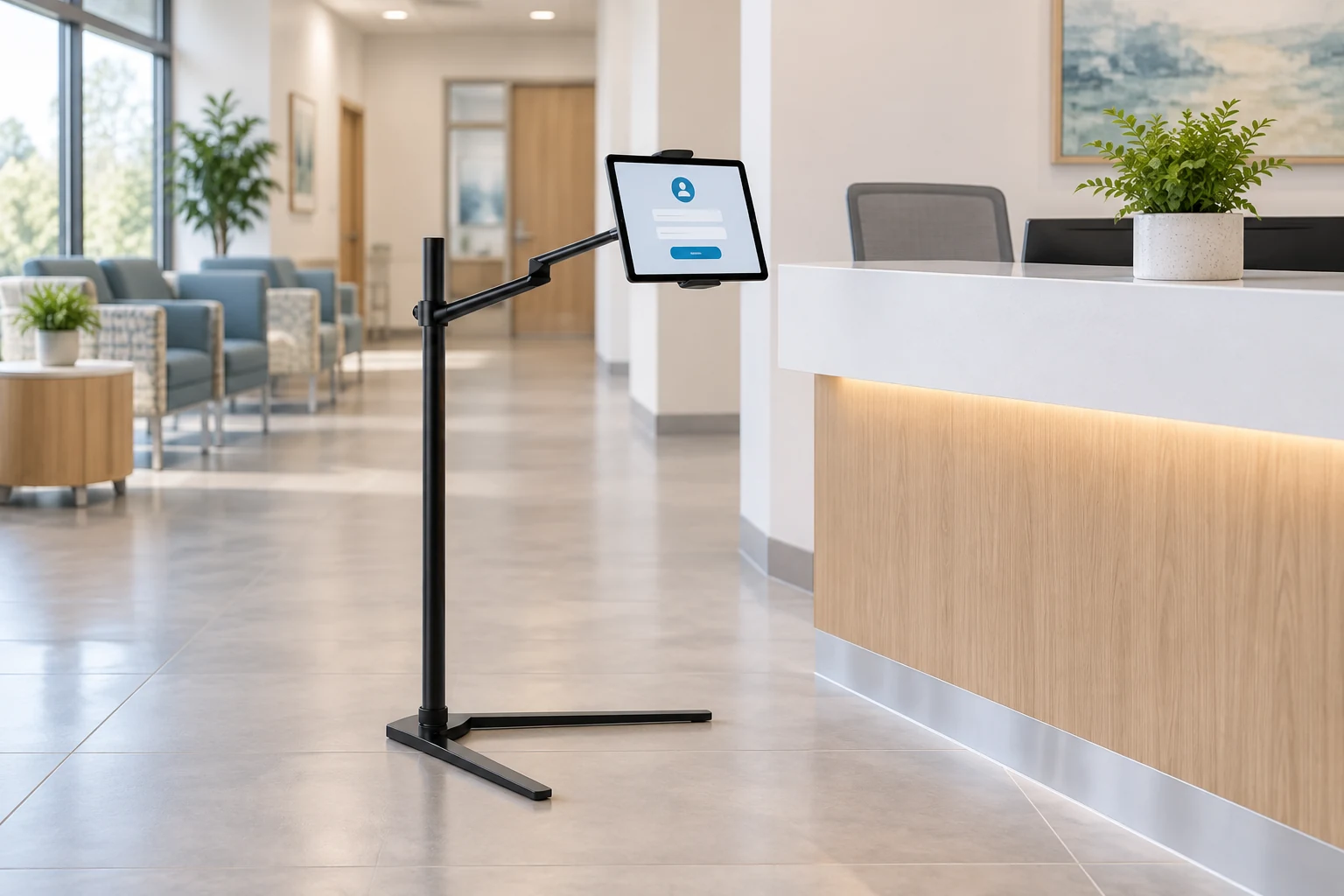 Suporte Pedestal para Tablet — Recepção de clínica