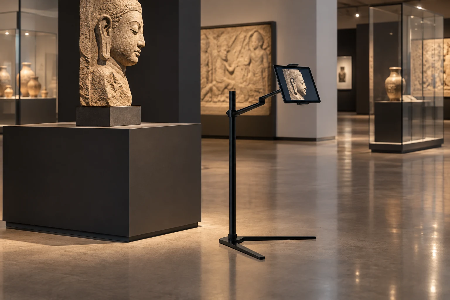 Suporte Pedestal para Tablet — Galeria de museu