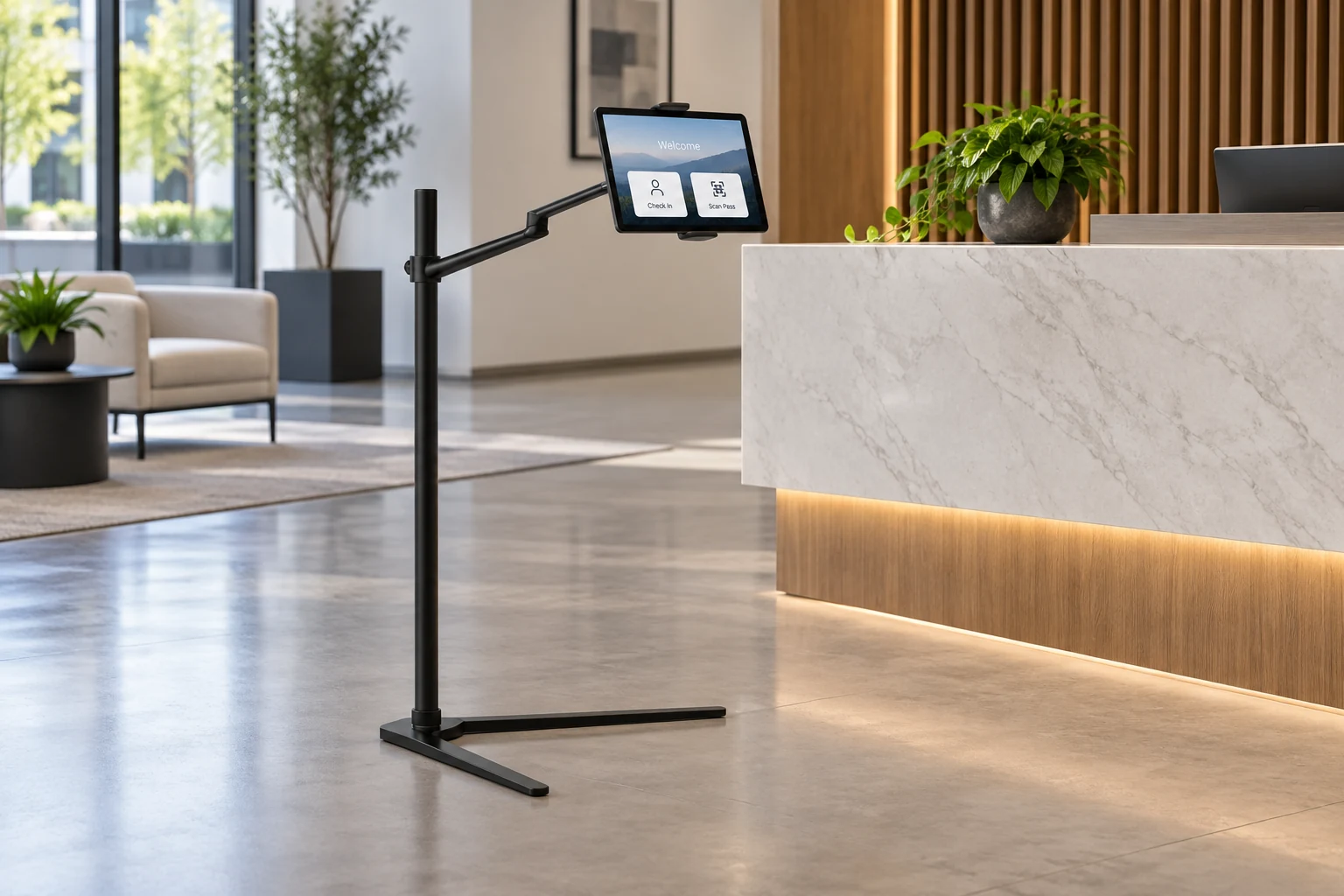 Suporte Pedestal para Tablet — Recepção corporativa