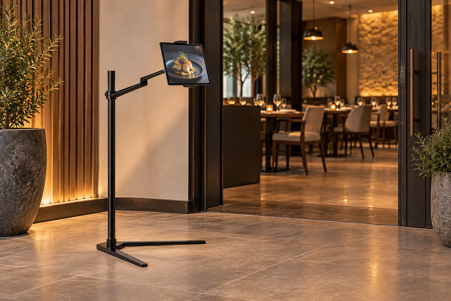 Suporte Pedestal para Tablet — Recepção de restaurante