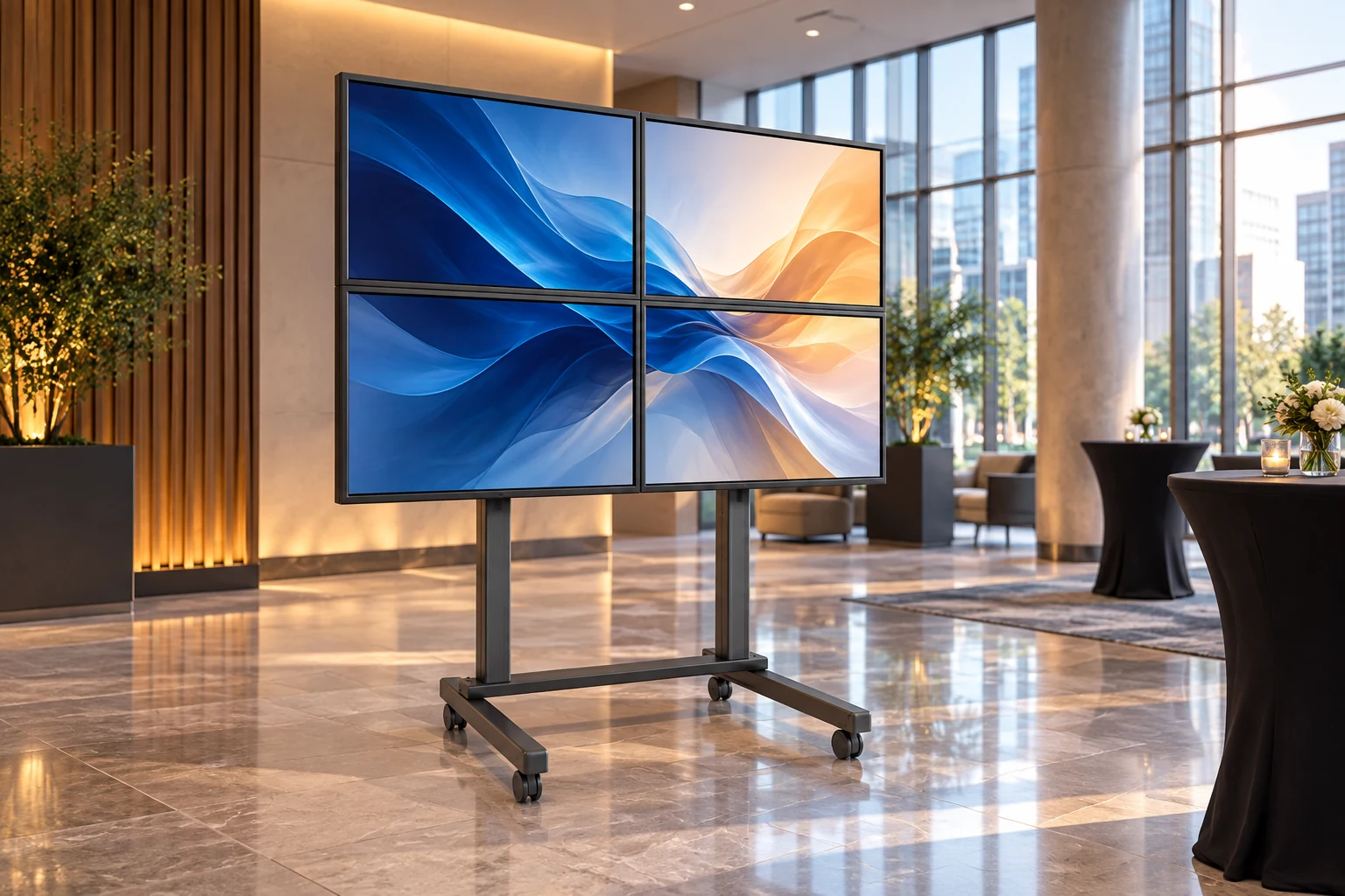 Suporte Pedestal para Videowall — Evento corporativo