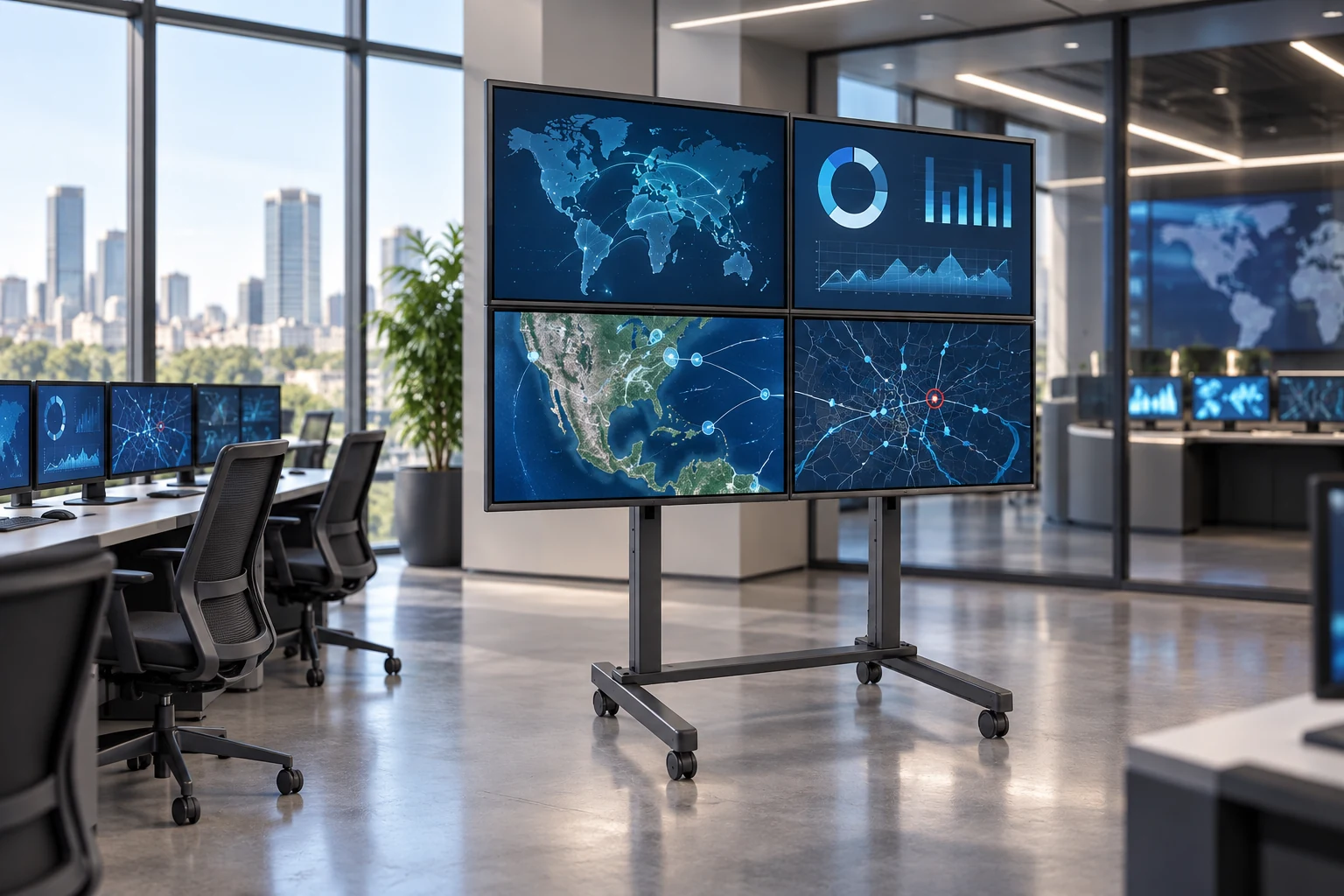 Suporte Pedestal para Videowall — Centro de operações