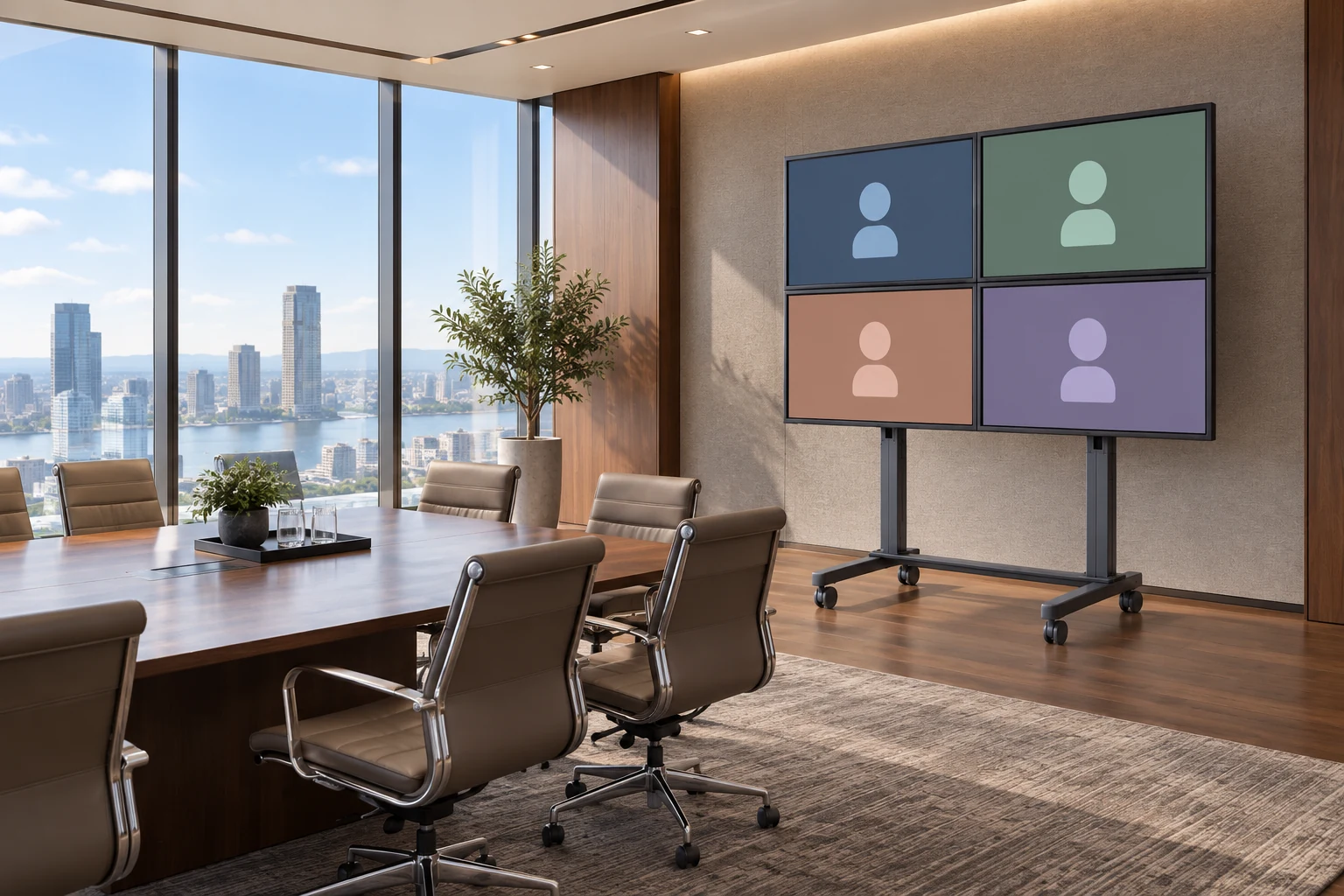 Suporte Pedestal para Videowall — Sala de reunião