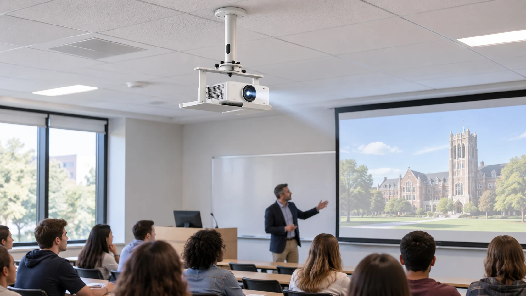 Suporte de Teto para Projetor com Bandeja — Aula em universidade