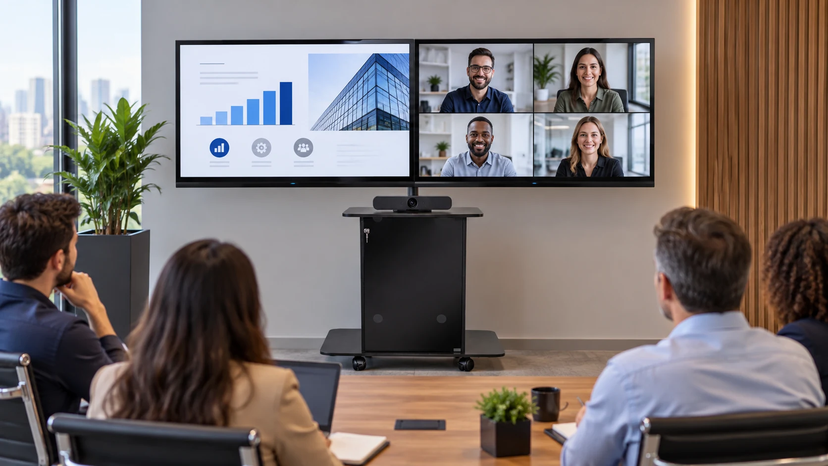 Rack de Videoconferência para 02 TVs em reunião