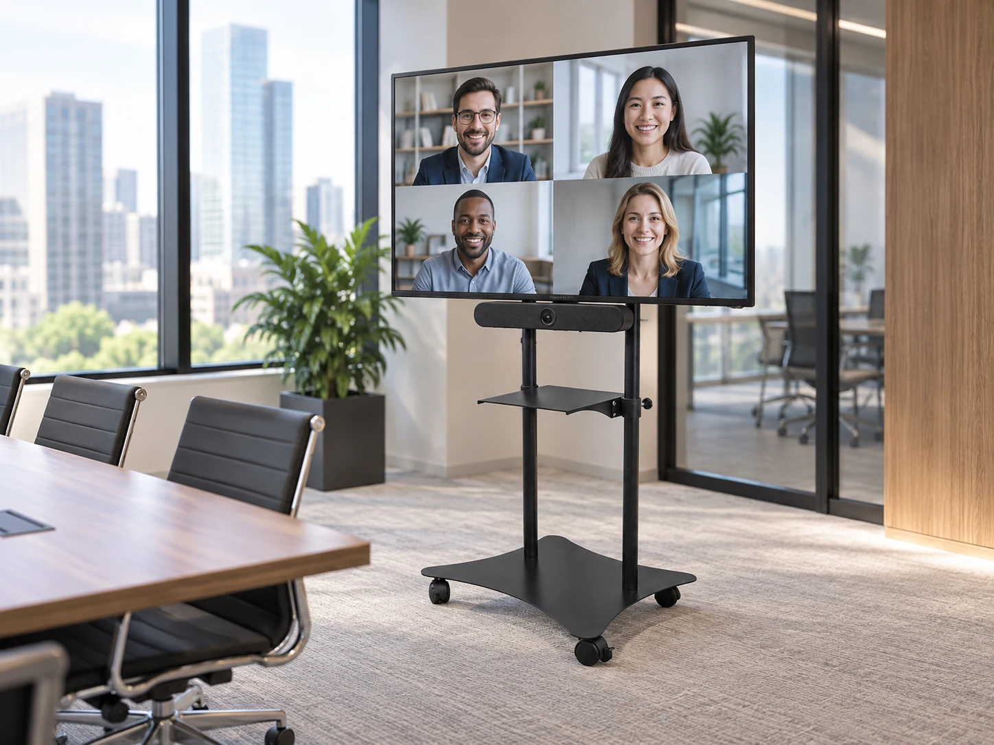 Suporte Solo Móvel 32" a 70" — Sala de reunião