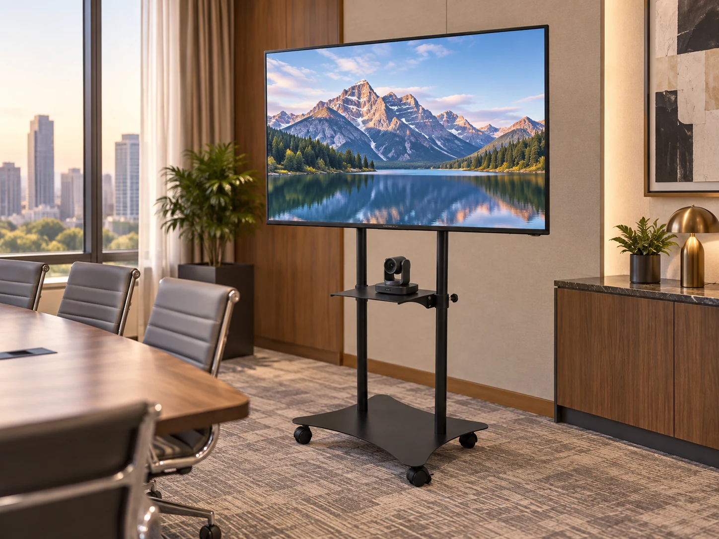 Suporte Solo Móvel 55" a 86" — Sala de conferência