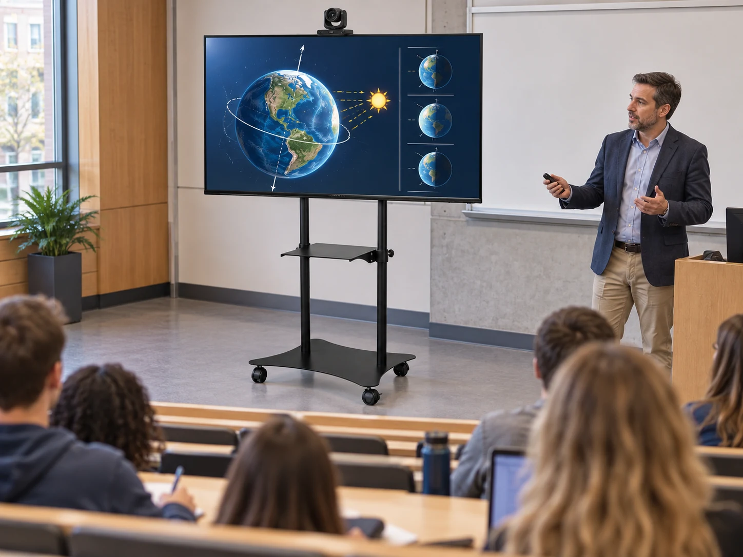Suporte Solo Móvel 55" a 86" — Auditório universitário