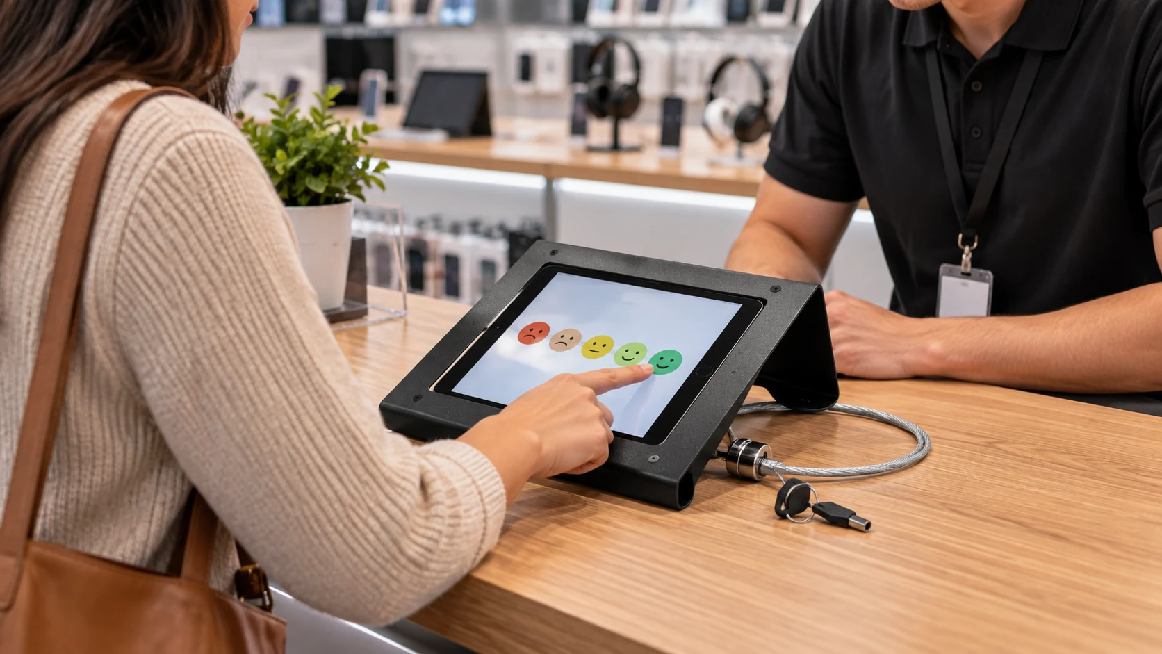 Suporte de Tablet para Mesa — Pesquisa de satisfação em loja