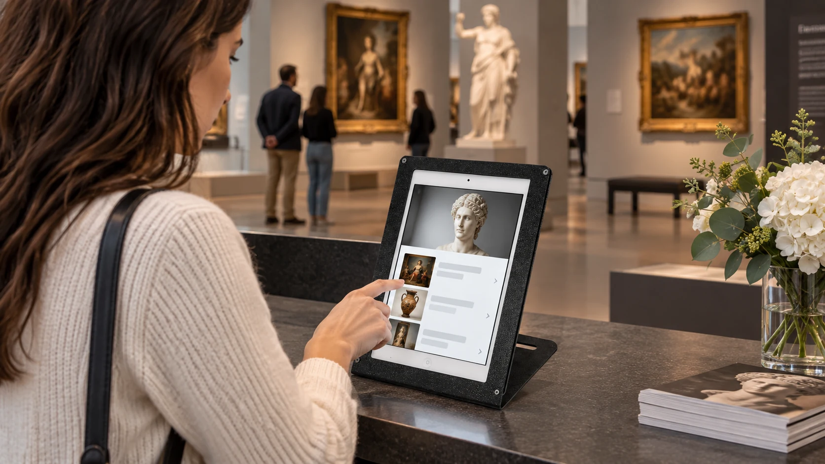 Suporte de Tablet Vertical para Mesa — Consulta de informações em museu