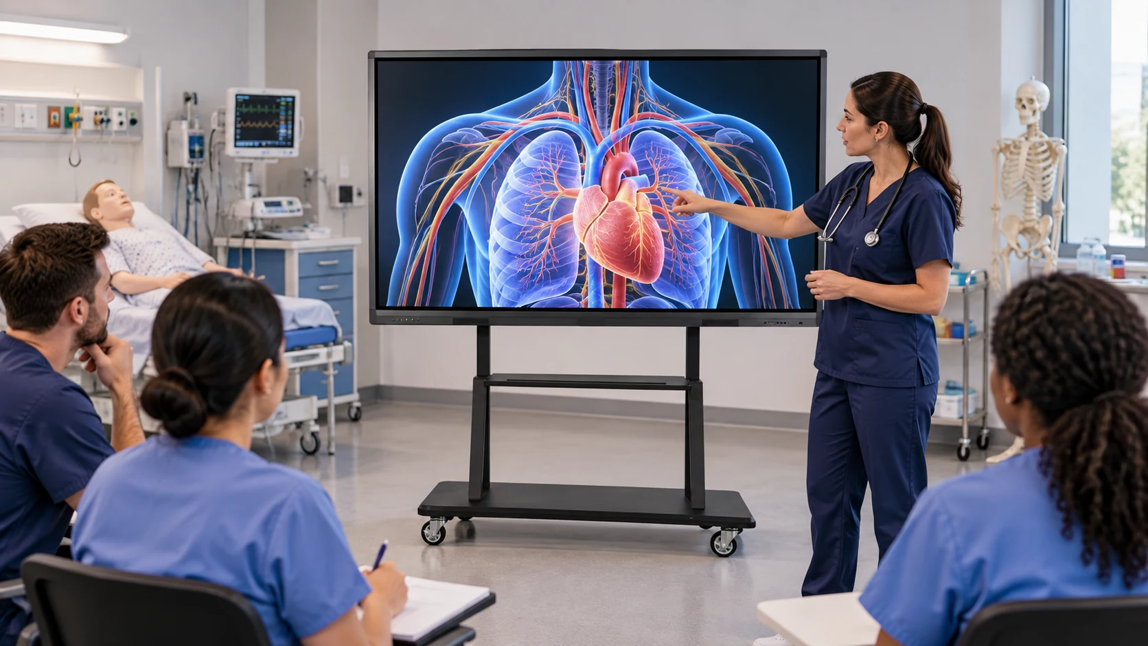 Suporte Móvel para Tela Interativa Smart 65" 75" 86" — Treinamento clínico