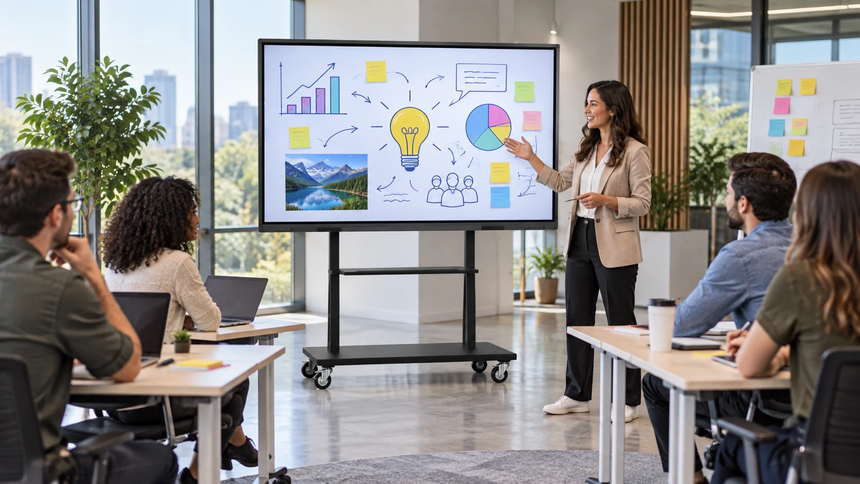 Suporte Móvel para Tela Interativa Smart 65" 75" 86" — Workshop corporativo