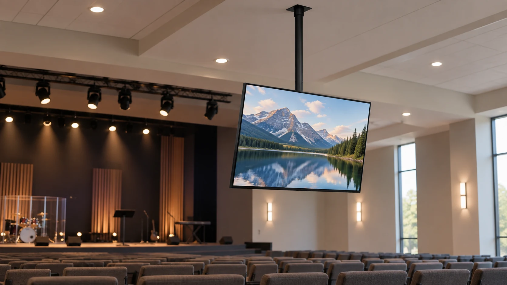 Suporte de Teto para TV de 32" a 60" — Tela em auditório