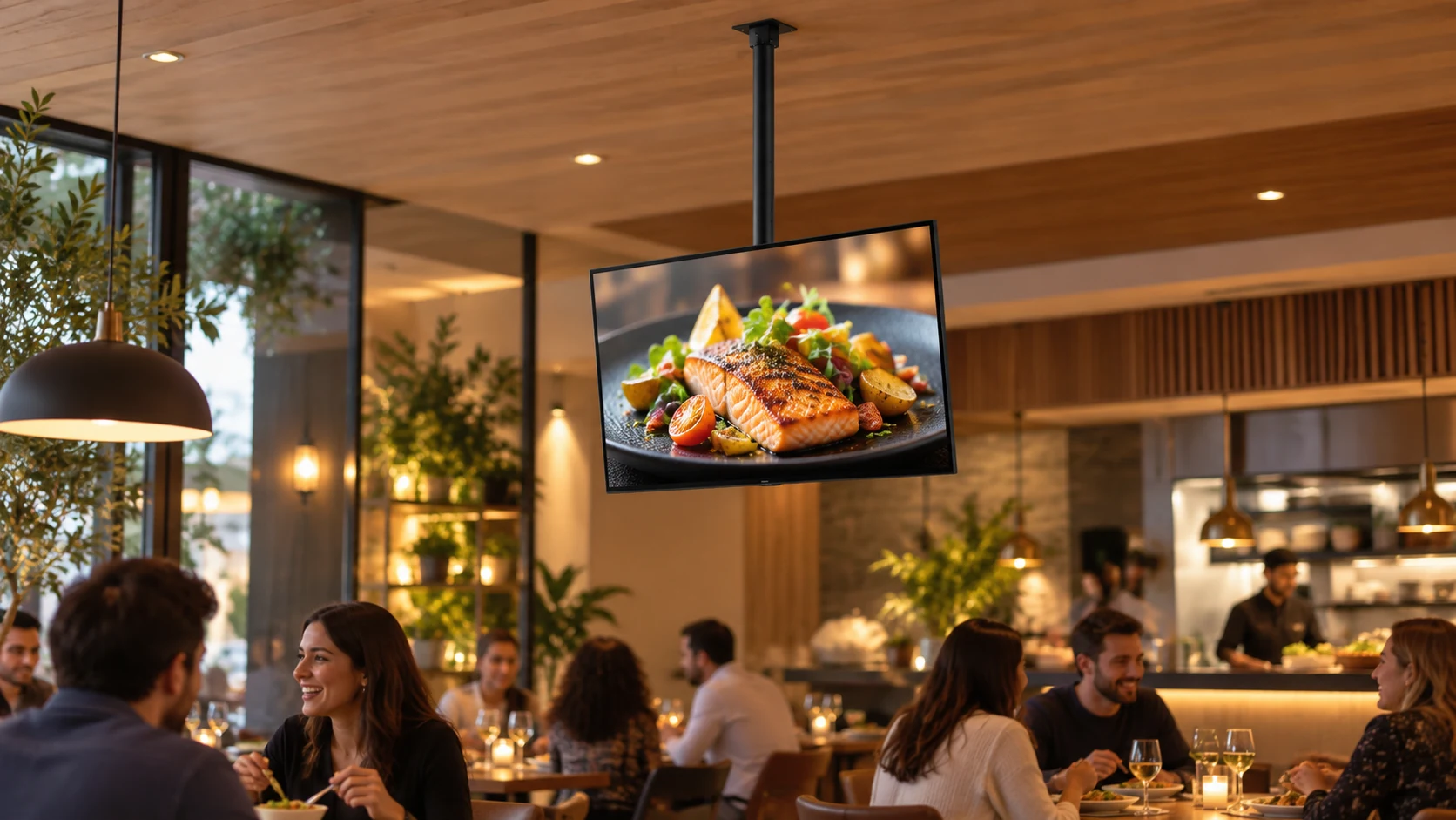Suporte de Teto para TV de 32" a 60" — Conteúdo em restaurante