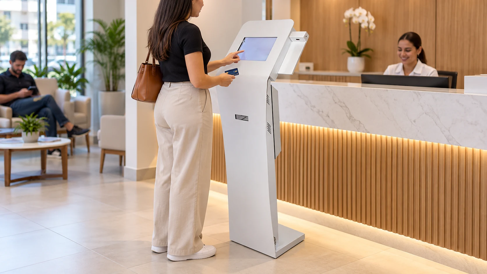 Totem de Impressão Fiscal e Sistema PIN PAD — Recepção de clínica