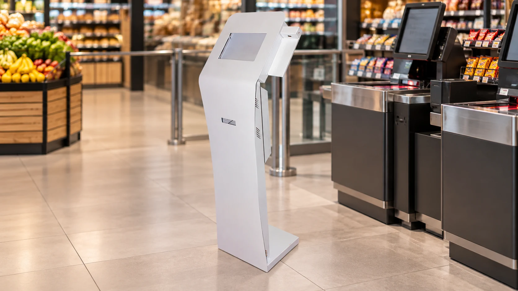 Totem Line Conference com Sistema PIN PAD — Supermercado e autoatendimento