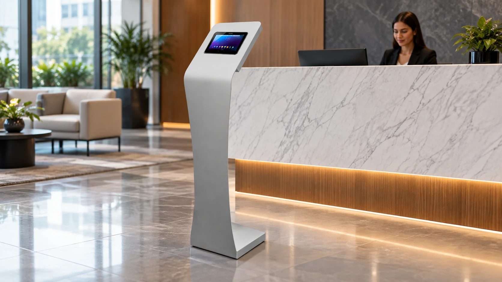 Totem Pedestal para Tablet — Recepção corporativa