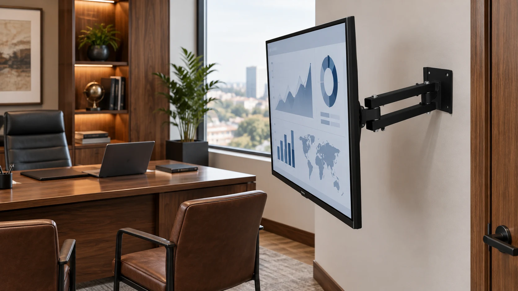 Suporte de TV Tri-Articulado LCD, LED e Plasma 20" a 43" em escritório executivo