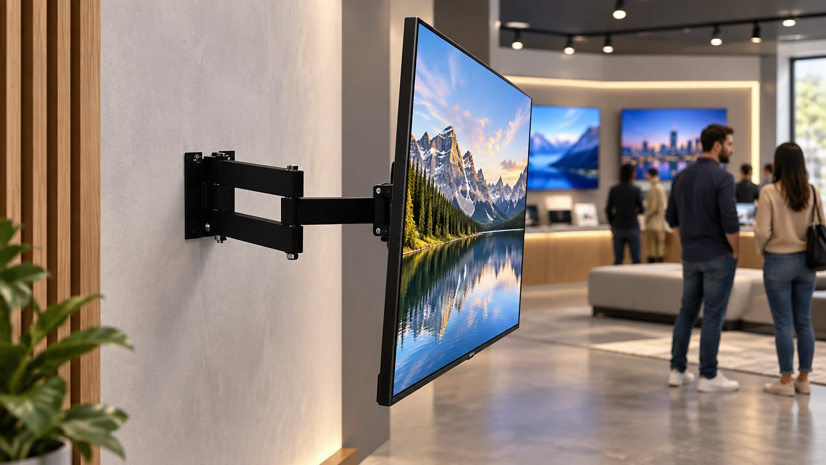 Suporte de TV Articulado — Demonstração em showroom