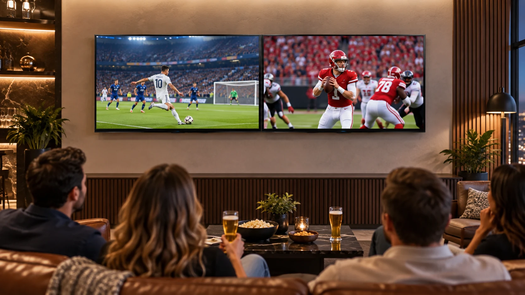 Suporte de TV Duplo — Duas transmissões em lounge esportivo