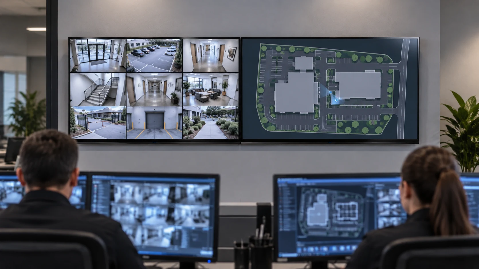 Suporte de TV Duplo — Monitoramento em central de segurança