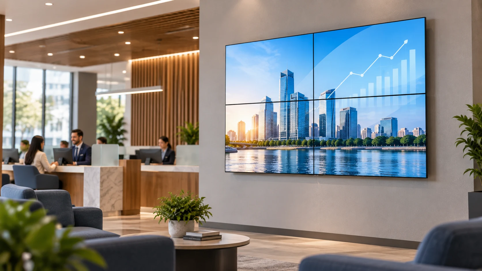 Suporte de Videowall — Comunicação em agência bancária
