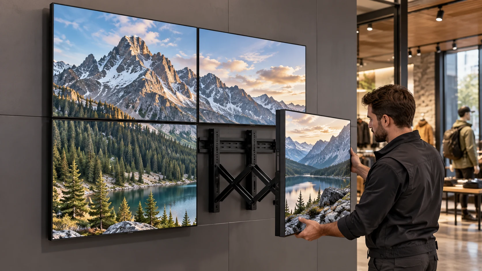 Suporte de Videowall — Acesso frontal para manutenção