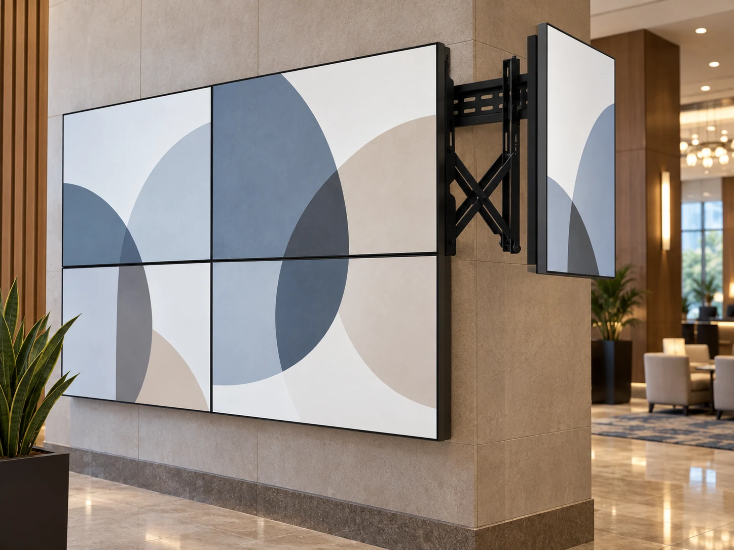 Suporte Videowall de Parede Pop-Out — Hotel e conferência