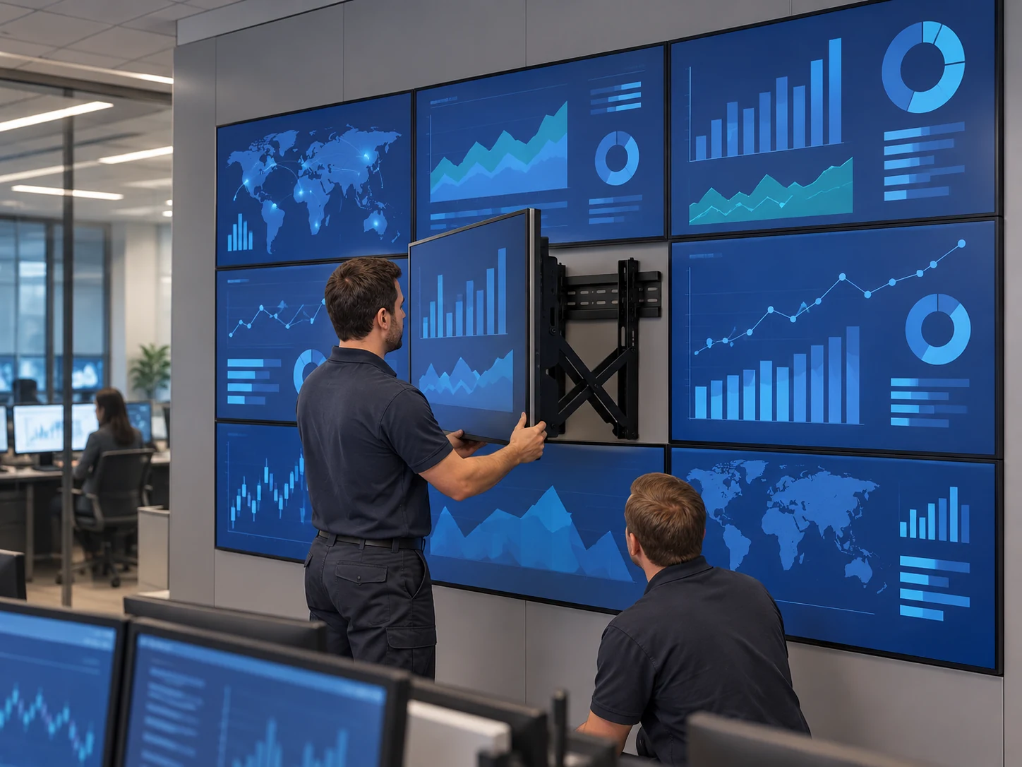 Suporte Videowall de Parede Pop-Out — Centro de operações