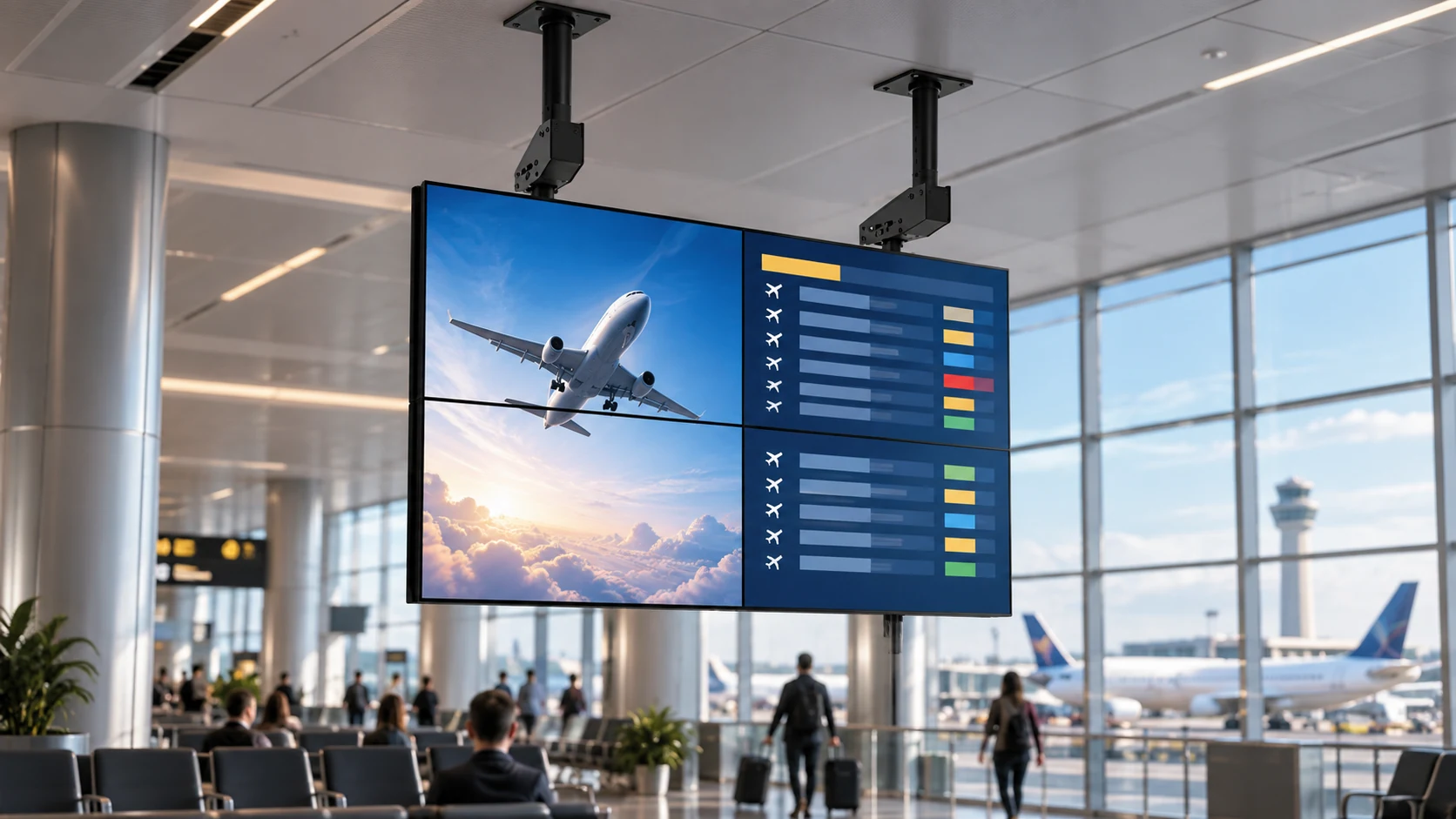 Suporte de Videowall para Teto — Informação visual em aeroporto